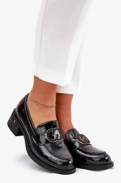 Lakierowane Skórzane Mokasyny Na Obcasie Vinceza 18102 Czarne
