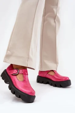 Lakierowane Skórzane Półbuty Z Klamrą Zazoo 20183 Fuksja