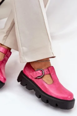 Lakierowane Skórzane Półbuty Z Klamrą Zazoo 20183 Fuksja