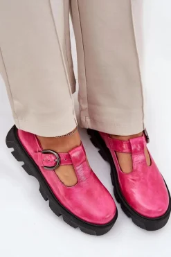 Lakierowane Skórzane Półbuty Z Klamrą Zazoo 20183 Fuksja