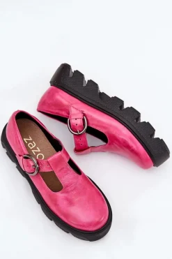 Lakierowane Skórzane Półbuty Z Klamrą Zazoo 20183 Fuksja
