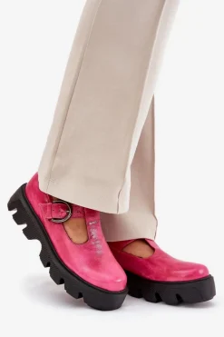 Lakierowane Skórzane Półbuty Z Klamrą Zazoo 20183 Fuksja
