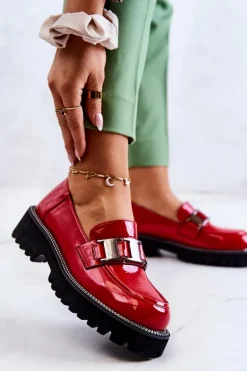 Lakierowane Skórzane Półbuty Czerwone Corine