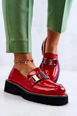 Lakierowane Skórzane Półbuty Czerwone Corine