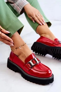 Lakierowane Skórzane Półbuty Czerwone Corine