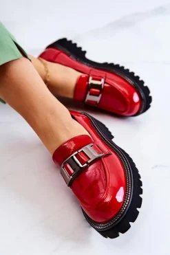 Lakierowane Skórzane Półbuty Czerwone Corine