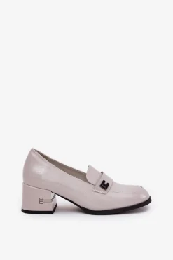 Lakierowane Skórzane Półbuty Damskie Na Obcasie Vinceza 18105 Szare