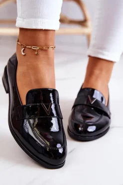 Lakierowane Skórzane Półbuty Czarne Sherilyn
