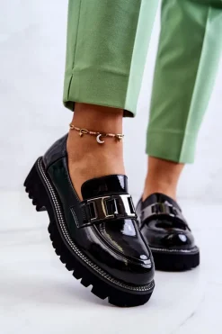 Lakierowane Skórzane Półbuty Czarne Corine