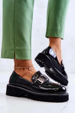 Lakierowane Skórzane Półbuty Czarne Corine