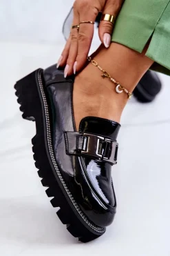 Lakierowane Skórzane Półbuty Czarne Corine