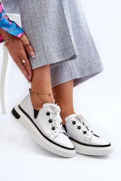 Lakierowane Sneakersy Damskie Skórzane D&A LR535 Białe