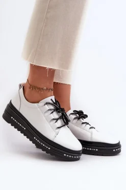 Lakierowane Sneakersy Damskie Na Platformie Białe S.Barski LR592B