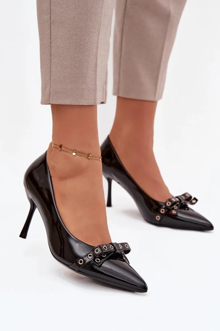 Lakierowane Szpilki Z Kokardką Czarne Janisse