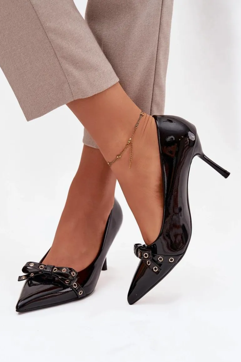 Lakierowane Szpilki Z Kokardką Czarne Janisse