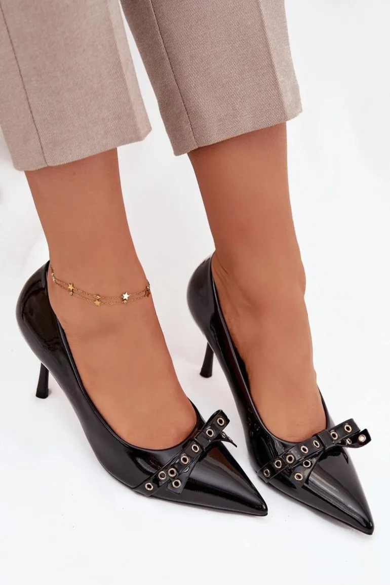 Lakierowane Szpilki Z Kokardką Czarne Janisse