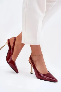 Lakierowane Szpilki Z Odkrytą Piętą I Szpiczastymi Noskami Bordowe Rivori