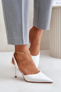 Lakierowane Szpilki Z Odkrytą Piętą Białe Emmizola