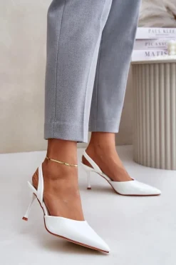 Lakierowane Szpilki Z Odkrytą Piętą Białe Emmizola