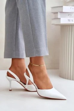 Lakierowane Szpilki Z Odkrytą Piętą Białe Emmizola