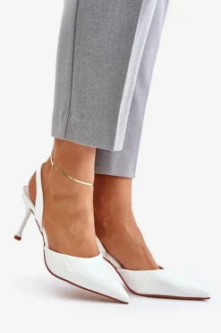 Lakierowane Szpilki Z Odkrytą Piętą Białe Emmizola