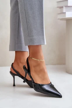 Lakierowane Szpilki Z Odkrytą Piętą Czarne Emmizola