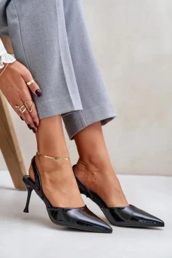 Lakierowane Szpilki Z Odkrytą Piętą Czarne Emmizola