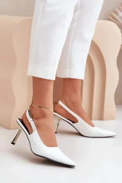 Lakierowane Szpilki Z Odkrytą Piętą Białe Filona