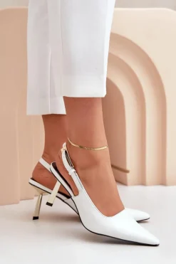 Lakierowane Szpilki Z Odkrytą Piętą Białe Filona