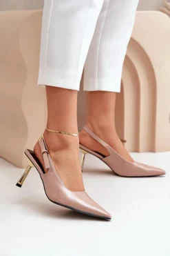 Lakierowane Szpilki Z Odkrytą Piętą Beżowe Filona