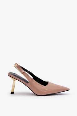 Lakierowane Szpilki Z Odkrytą Piętą Beżowe Filona