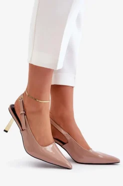 Lakierowane Szpilki Z Odkrytą Piętą Beżowe Filona