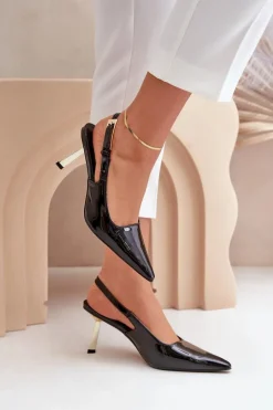 Lakierowane Szpilki Z Odkrytą Piętą Czarne Filona