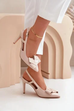 Lakierowane Szpilki Z Odkrytą Piętą Beżowe Auroravia