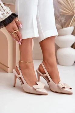 Lakierowane Szpilki Z Odkrytą Piętą Beżowe Auroravia
