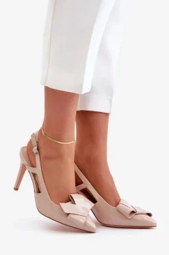 Lakierowane Szpilki Z Odkrytą Piętą Beżowe Auroravia