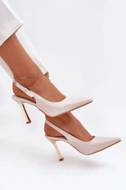 Lakierowane Szpilki Z Odkrytą Piętą I Szpiczastymi Noskami Jasnobeżowe Rivori