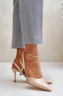 Lakierowane Szpilki Z Odkrytą Piętą Beżowe Emmizola