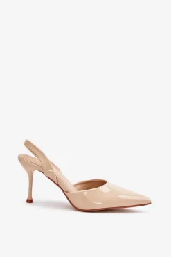 Lakierowane Szpilki Z Odkrytą Piętą Beżowe Emmizola