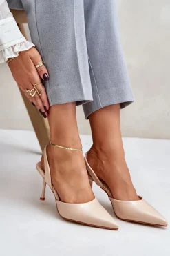 Lakierowane Szpilki Z Odkrytą Piętą Beżowe Emmizola