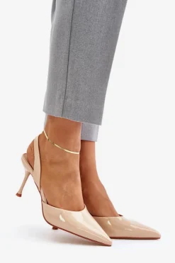 Lakierowane Szpilki Z Odkrytą Piętą Beżowe Emmizola