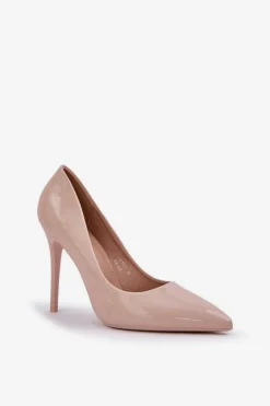 Lakierowane Szpilki Ze Szpiczastymi Noskami Beżowe Vizana