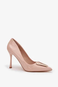 Lakierowane Szpilki Ze Złotym Detalem Beżowe Paivelle