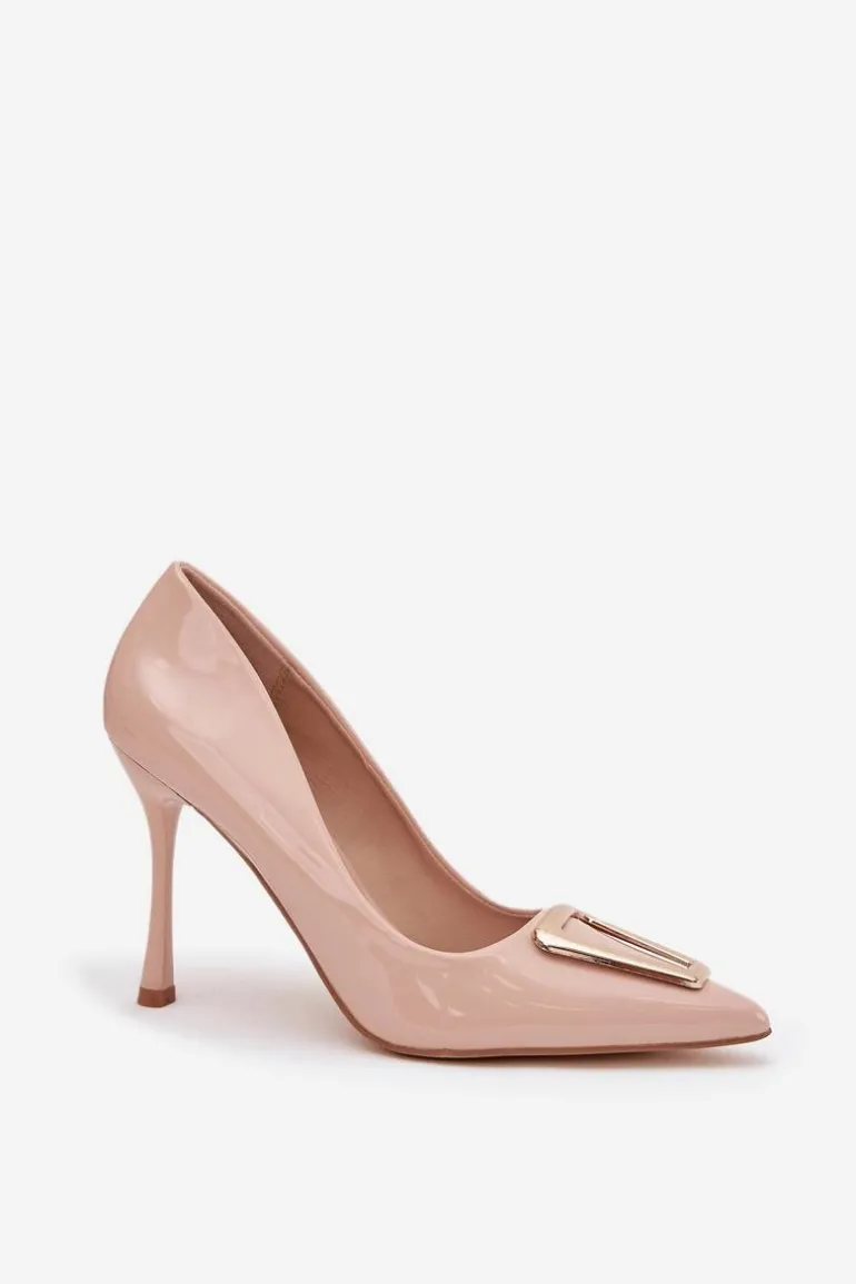 Lakierowane Szpilki Ze Złotym Detalem Beżowe Paivelle