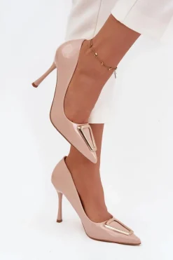 Lakierowane Szpilki Ze Złotym Detalem Beżowe Paivelle