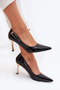 Lakierowane Szpilki Ze Złotą Klamrą Czarne Mivira