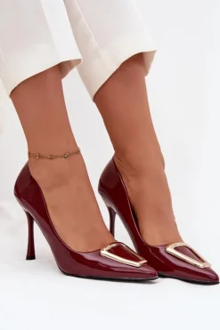Lakierowane Szpilki Ze Złotym Detalem Bordowe Paivelle