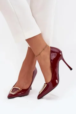 Lakierowane Szpilki Ze Złotym Detalem Bordowe Paivelle