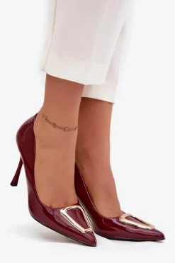 Lakierowane Szpilki Ze Złotym Detalem Bordowe Paivelle