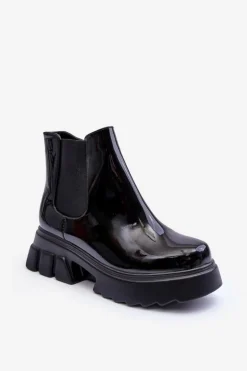 Lakierowane Sztyblety Workery Damskie Czarne Brizora